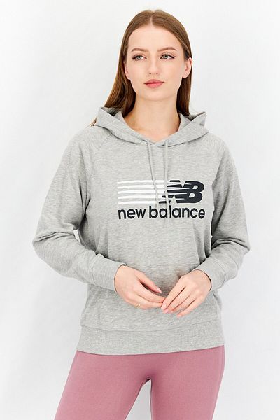 New Balance Women Relaxed Fit Long Sleeve Hooded Training Sweatshirt, Grey Combo