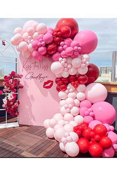 Çemrek Süs Parti Light and Candy Pink Red Balloon Chain Set Including 103 Jumbo Balloons