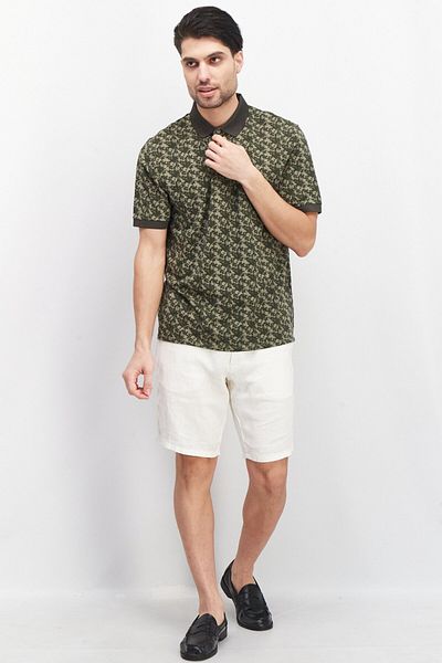 Kenneth Cole Men Regular Fit Short Sleeve Floral Print Polo Shirt, Green