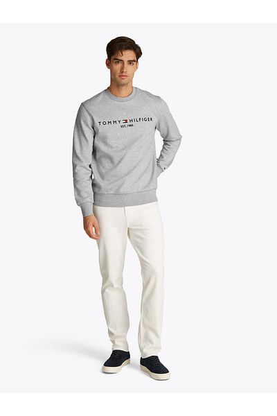 Tommy Hilfiger Tommy Hilfiger Men Light Grey Heather Logo Embroidery Crew Neck Sweatshirt
