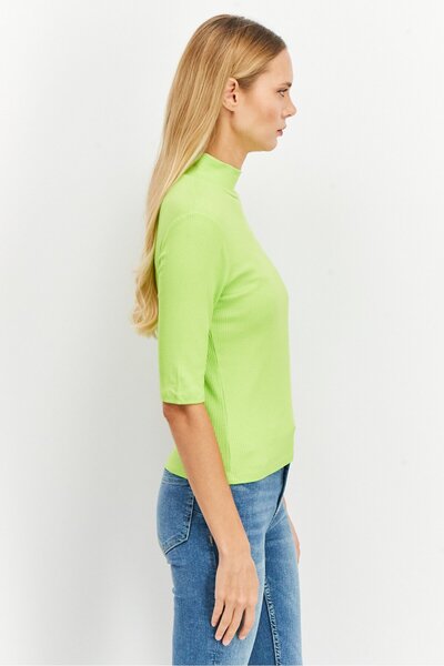 NA-KD Women Turtle Neck Short Sleeve Ribbed Top, Lime Green