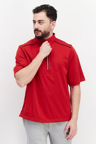 Greg Norman Men Mock Neck Short Sleeves Plain T-shirt, Red/black