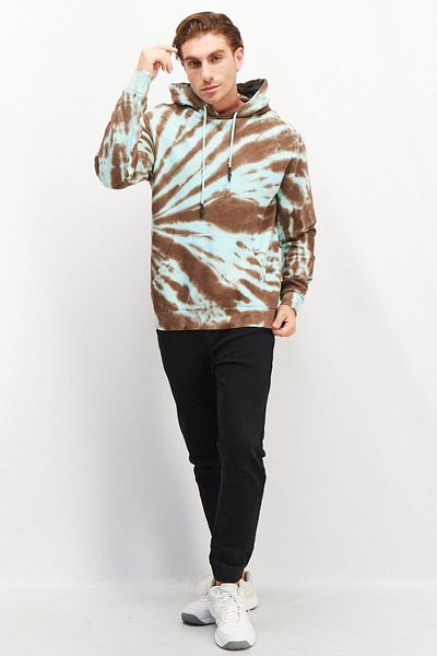 Eleven Paris Men Hooded Long Sleeve Tie Dye Sweatshirt, Turquoise