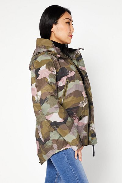 Aigle Women Camouflage Hooded Softshell Jacket, Olive Combo
