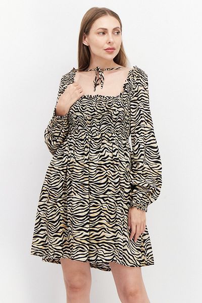 Lost + Wander Women Abstract Print Casual Mini Dress, Black Combo