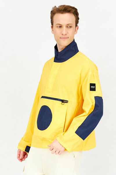Aigle Men High Neck Long Sleeve Colorblock Windbreaker Jacket, Yellow