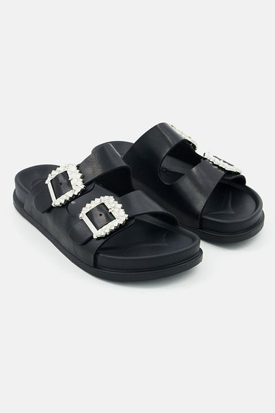 I Love Fashion Women Slip-on Slide Sandals, Black