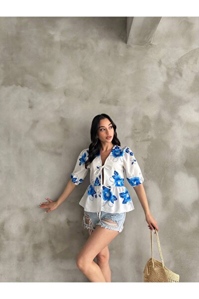 LE CARAMBOLE Cămașă cu mânecă scurtă cu model de trandafiri albi pentru femei