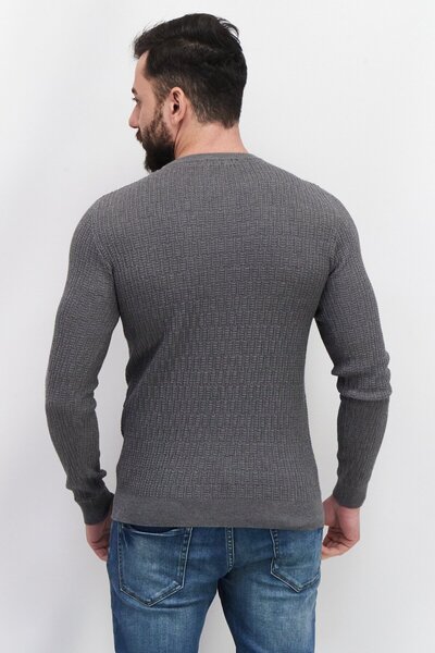 Sorbino Men Crew Neck Long Sleeve Textured Sweatshirt, Grey