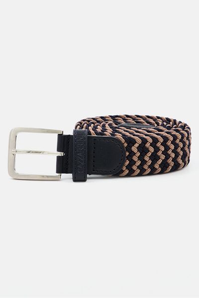 GAZZARRİNİ Men Elastic Buckle Belt, Navy/tan