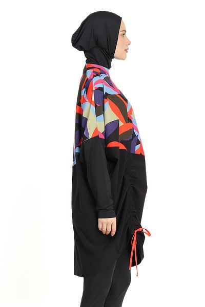 InStyle Colorful Off Shoulder Sleeve Black Hijab Swimsuit 6297A