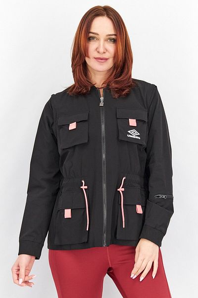 UMBRO Women Mandarin Neck Zip Front Pocket Resort Utility Jacket, Black Combo