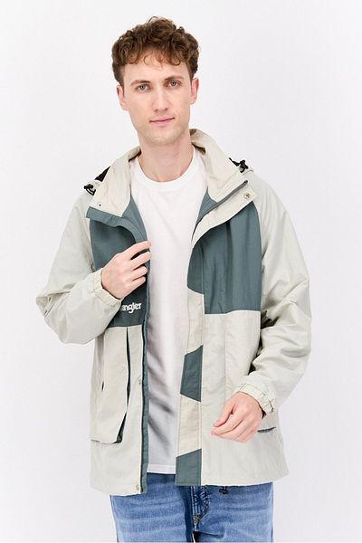 WRANGLER Men Hooded Embroidered Logo Long Sleeve Parka Jacket, Grey