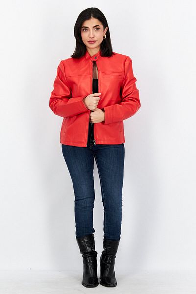 NA-KD Women Solid Motor Jacket, Red