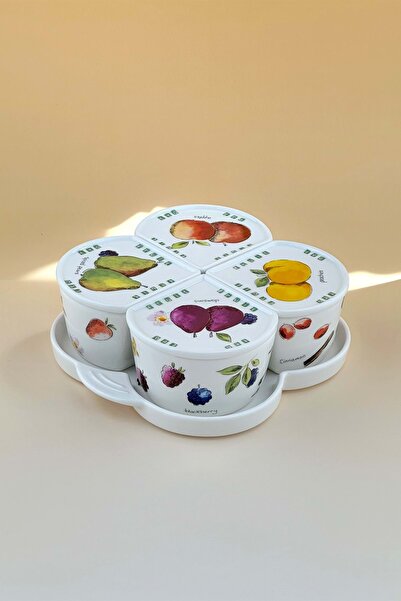 Bursa Porselen Dekor طقم شاي فواكه 4 قطع غطاء بورسلين للإفطار