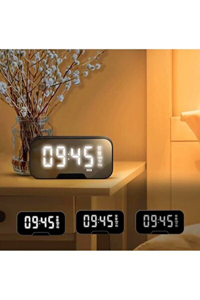 newnet Dijital Ayna Yüzeyli Masaüstü Saat -Müzik Çalar Desteği 3 MOD Parlaklı...