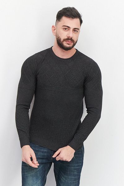 Sorbino Men Crew Neck Long Sleeve Textured Sweatshirt, Black Heather