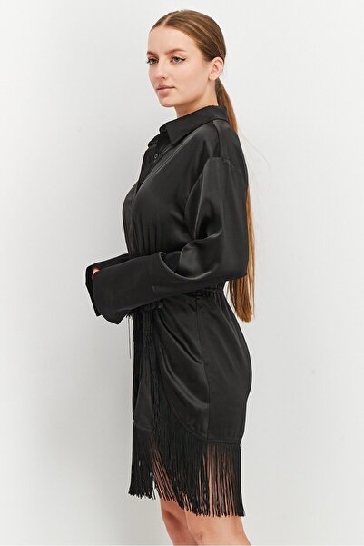 NA-KD Women Frills Long Sleeve Mini Dress, Black