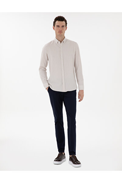 Pierre Cardin Bej Slim Fit Çizgili Uzun Kollu Gömlek 50301583-VR011