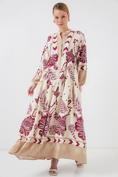 Bigdart 2423 Φόρεμα Hijab με αυθεντικό σχέδιο - F. Fuchsia