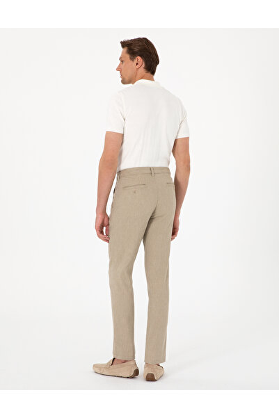 Pierre Cardin Haki Slim Fit Keten Karışımlı Çizgili Kanvas Pantolon 50301754-VR027
