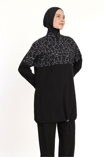 InStyle Spiral Pattern 4 Piece Black Hijab Swimsuit 6226A