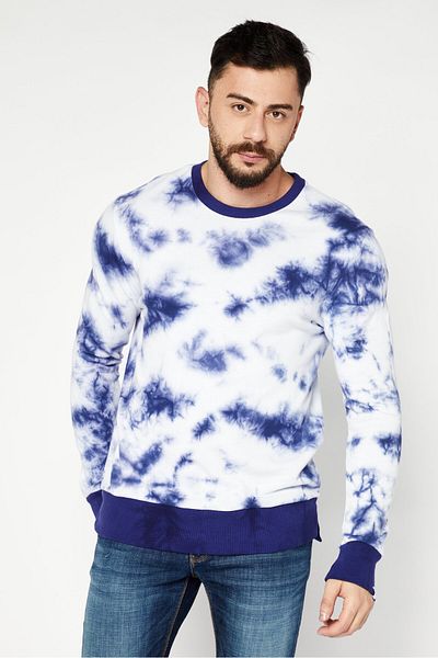 Mister Men Round Neck Tie Dye Long Sleeve Sweatshirts, Navy