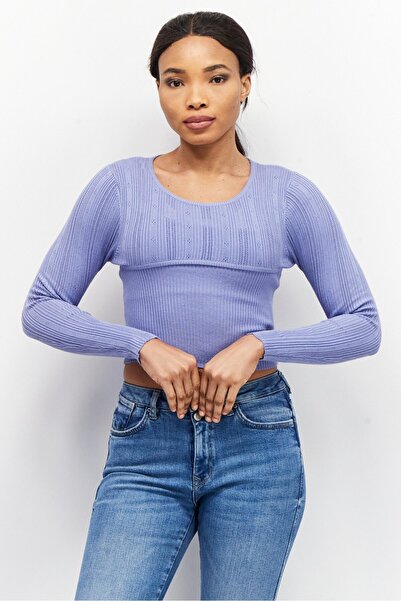 Don't Call Me Jennyfer Women Round Neck Long Sleeves Solid Cropped Top, Slate...