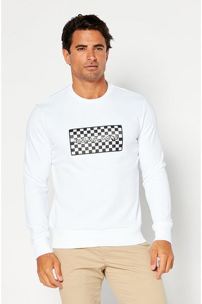 Michael Kors Men Crew Neck Graphic Print Long Sleeves Sweatshirt, White