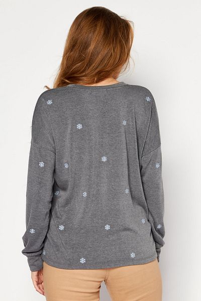 PJ Salvage Women Round Neck Embroidered Sweatshirt, Grey