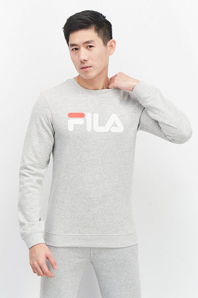 FILA Men Sportswear Fit Brand Logo Outdoor Sweatshirts, Grey Melange