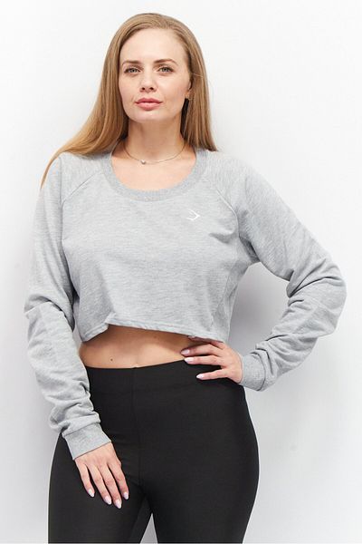 GYMSHARK Women Sportswear Fit Long Sleeve Training Cropped Sweater, Grey Heather