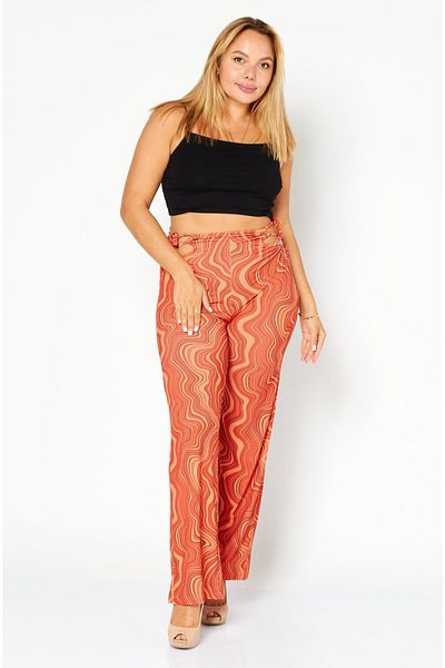 NA-KD Women Regular Fit Lacing Detail Straight Pant, Orange Combo