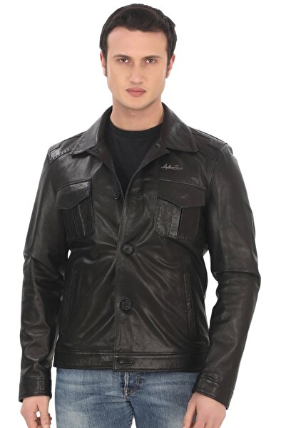 PayBuy Men's Genuine Leather Jacket Black Lambskin Classic Style Button down ...