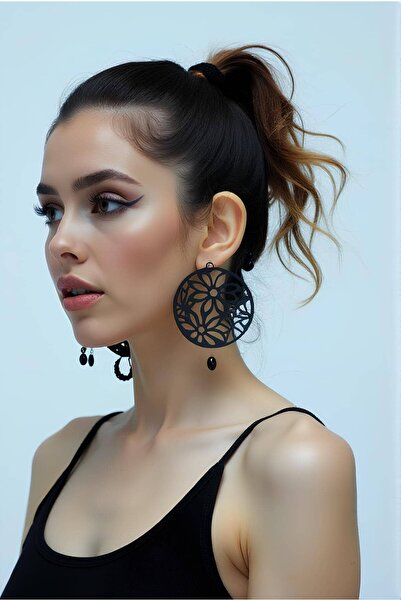 Angels Passion Kadın Lazer Kesim Suni Deri Damla Model Katmanlı Sallantılı Küpe