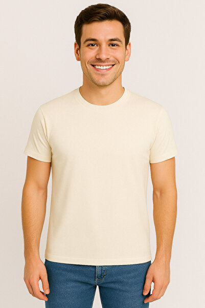 İpek Tekstil 100% Cotton Men T-Shirt Solid Color Basic Combed Cotton Crew Neck