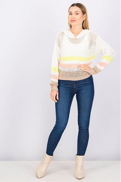 TAVIK Women Hooded Long Sleeve Knitted Sweatshirt, Sunny Lime Stripe