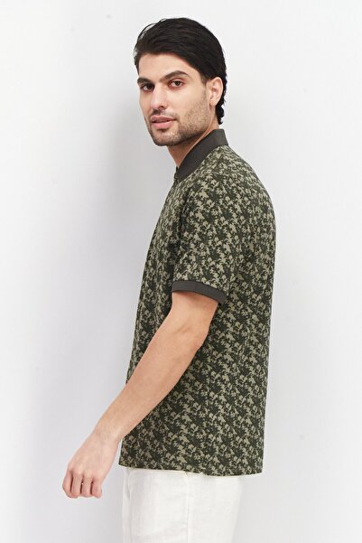 Kenneth Cole Men Regular Fit Short Sleeve Floral Print Polo Shirt, Green