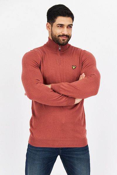 Lyle & Scott Men Mid Collar Knit Half Zipper Sweater, Pale Maroon