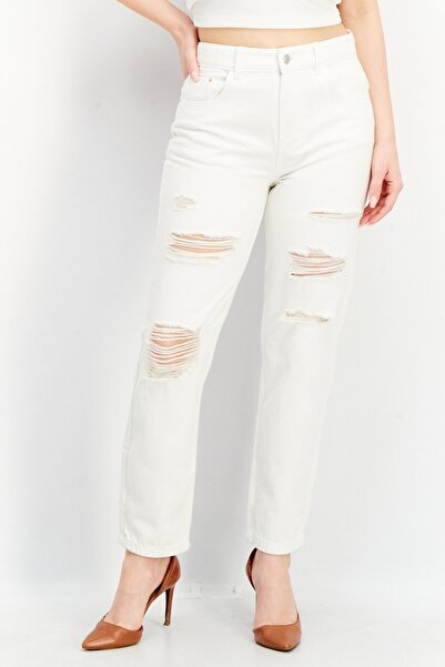 Don't Call Me Jennyfer Women Mom Fit Rip Non Stretchable Jeans, White