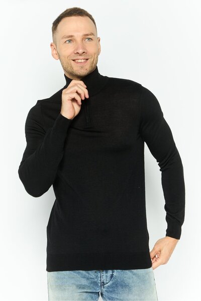 Lyle & Scott Men High Neck Long Sleeves Knitted Sweater, Black