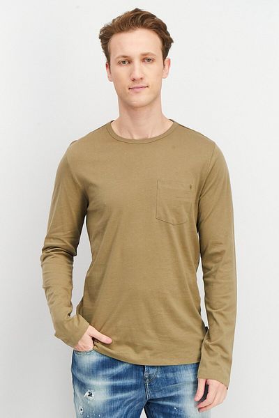 French Connection Men Round Neck Long Sleeve Plain T-shirt, Olive