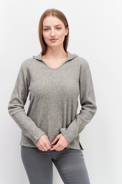 Esprit سويت شيرت نسائي بغطاء رأس وأكمام طويلة، رمادي