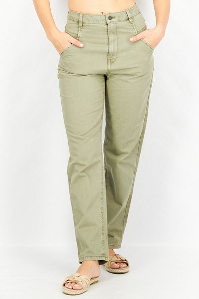 edc Women Regular Fit Wide Leg Solid Pants, Olive