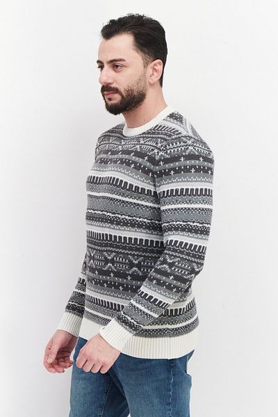 CELIO Men Crew Neck Crochet Sweater, Grey
