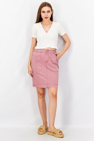 Esprit Women Washed Pull On Mini Skirt, Pink