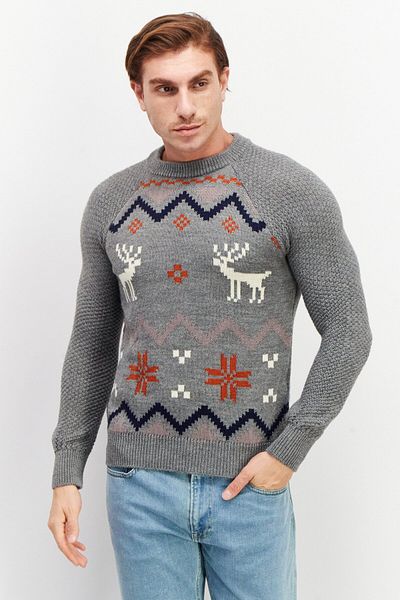 CELIO Men Crew Neck Long Sleeve Textured Sweater, Grey Combo