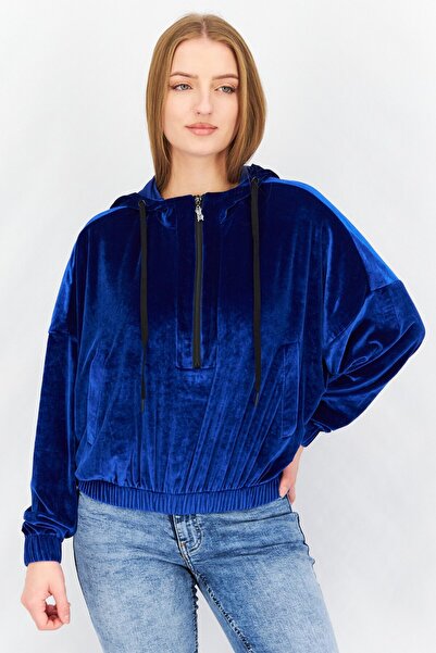 Steve Madden Women Myla Rhinestone Velvet Sweatshirt, Blue