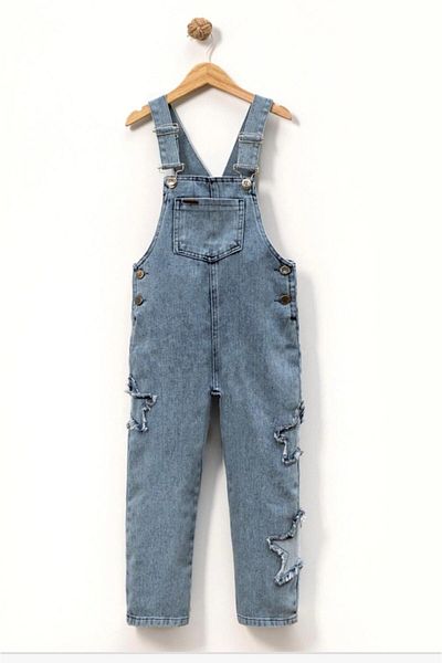 Ufuk Çizgisi Girl 5-8 Years Old Star Detail Denim Salopet