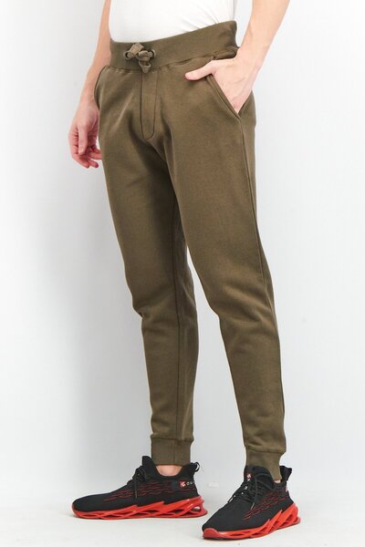 French Connection Men Regular Fit Plain Jogger Pants, Khaki Olive